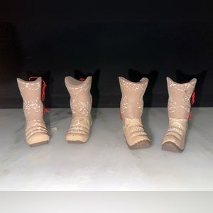 Vintage 3” wood carved cowboy boot ornaments